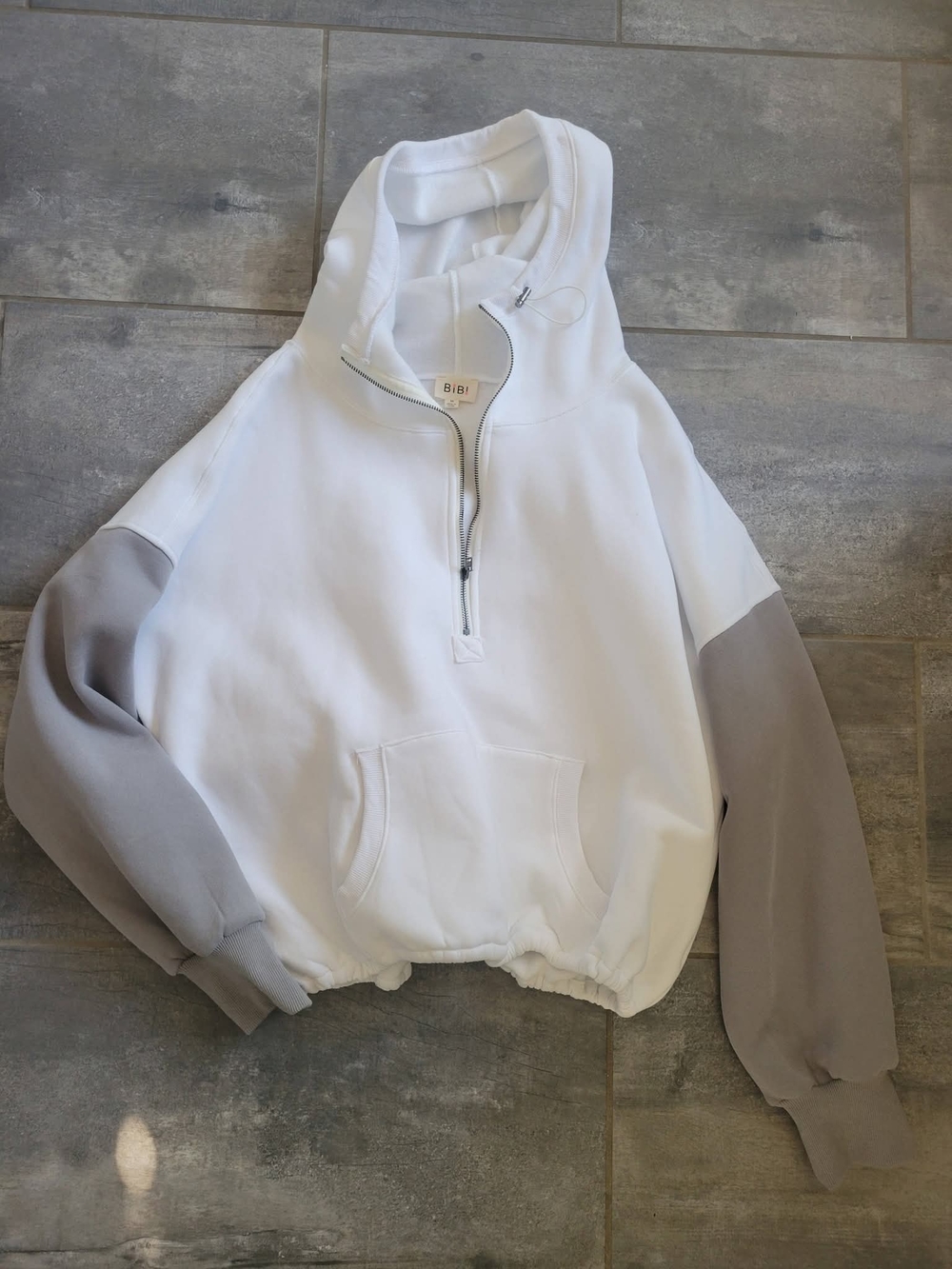 BiBi White Hoodie with Gray Sleeves
